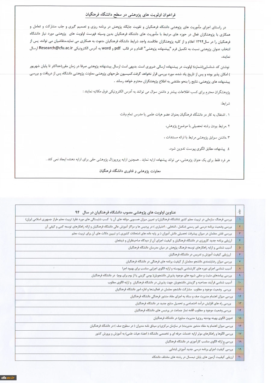 اولویت های پژوهشی