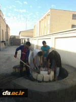 مشارکت دانشجویان  مرکز آموزشی دانشگاه فرهنگیان ایرانشهر در ساخت فضای سبز و رفاهی خوابگاه