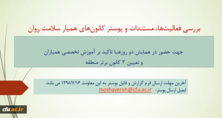 بررسی فعالیت ها، مستندات و پوسترهای کانون های همیار سلامت روان