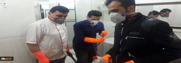 سراهای دانشجویی وساختمان های آموزشی واداری دانشگاه فرهنگیان استان قزوین طی سه مرحله ضدعفونی شد 3