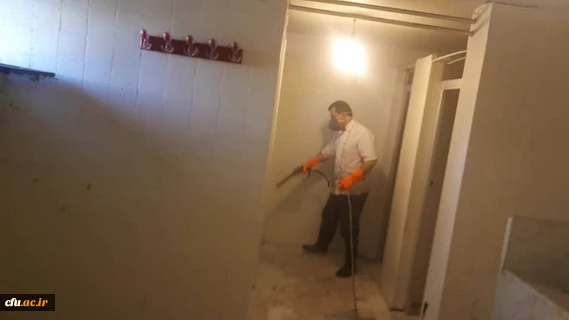 سراهای دانشجویی وساختمان های آموزشی واداری دانشگاه فرهنگیان استان قزوین طی سه مرحله ضدعفونی شد 5