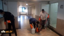 سراهای دانشجویی وساختمان های آموزشی واداری دانشگاه فرهنگیان استان قزوین طی سه مرحله ضدعفونی شد 7