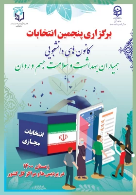 برگزاری پنجمین دوره انتخابات کانون های دانشجویی همیاران بهداشت و سلامت جسم و روان در راستای ارتقای سلامت جامعه توصیف کرد. 4