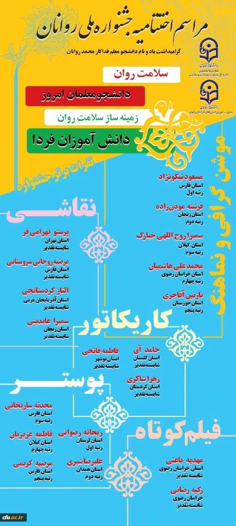 برگزیدگان جشنواره کشوری سلامت روان دانشجومعلمان زمینه ساز سلامت روان دانش اموزان در شهر مقدس مشهد معرفی شدند 4