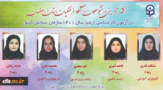 افتخارآفرینی دانشجو معلمان دانشگاه فرهنگیان اصفهان در آزمون کارشناسی ارشد سال 1401