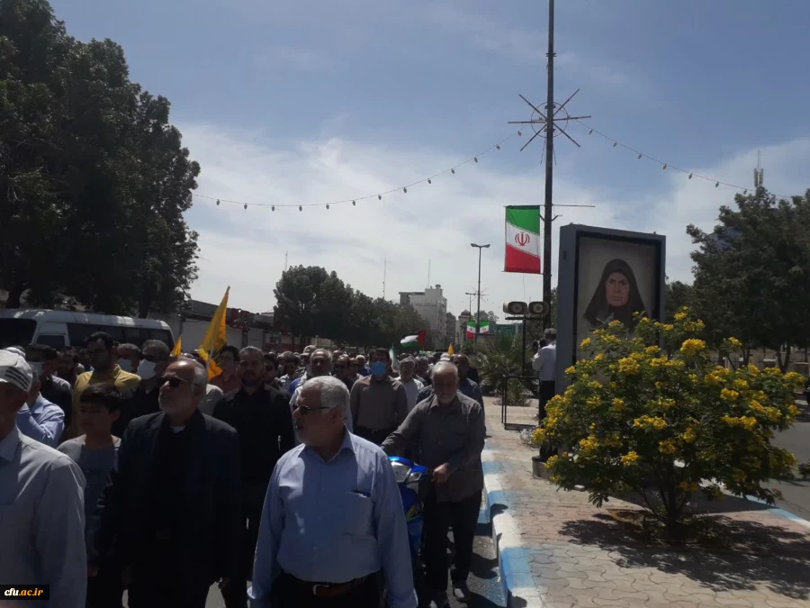 با حضور پرشور مجموعه دانشگاه فرهنگیان استان بوشهر؛راهپیمایی روز قدس در بوشهر برگزار شد 12