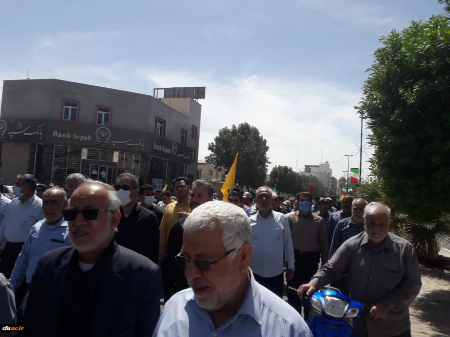 با حضور پرشور مجموعه دانشگاه فرهنگیان استان بوشهر؛راهپیمایی روز قدس در بوشهر برگزار شد 13