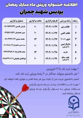 برگزاری مسابقات و فعالیت های ورزشی در رمضان الکریم با عنوان جام رمضان و با شعار ورزش، معنویت و سلامتی 2