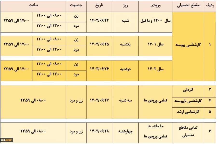 برنامه زمانبندی نیمسال اول سال تحصیلی 1404-1403 2