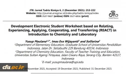 Development Electronic Student Worksheet based on Relating, 
Experiencing, Applying, Cooperating, and Transferring (REACT) in 
Introduction to Chemistry and Laboratory 2