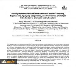 Development Electronic Student Worksheet based on Relating, 
Experiencing, Applying, Cooperating, and Transferring (REACT) in 
Introduction to Chemistry and Laboratory 3