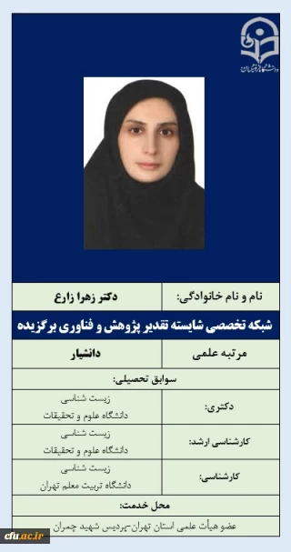 -شبکه تخصصی شایسته تقدیر پژوهش و فناوری برگزیده  - دکتر زارع