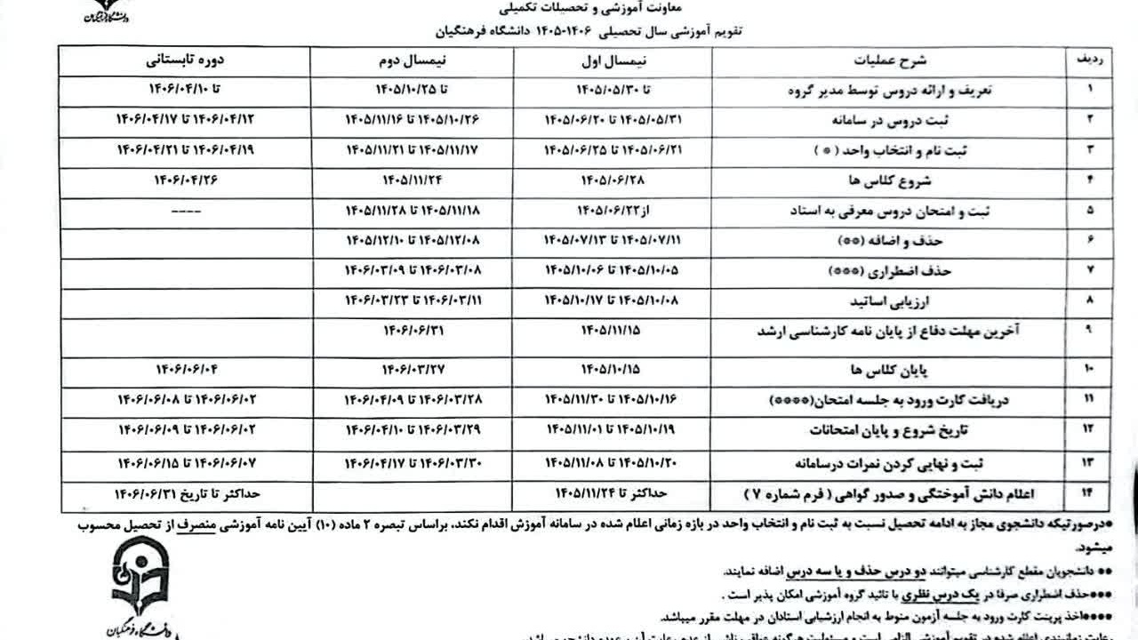 تقویم آموزشی سال تحصیلی ۱۴۰۶-۱۴۰۵