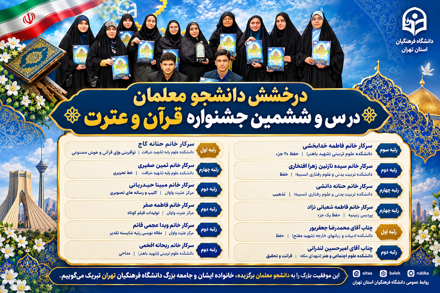 درخشش دانشجو معلمان در سی و ششمین جشنواره قرآن و عترت