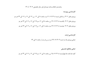 زمان‌بندی انتخاب واحد نیمسال اول سال تحصیلی ۱۴۰۶–۱۴۰۵
