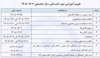 تقویم آموزشی دوره تابستانی سال تحصیلی ۱۴۰۶-۱۴۰۵