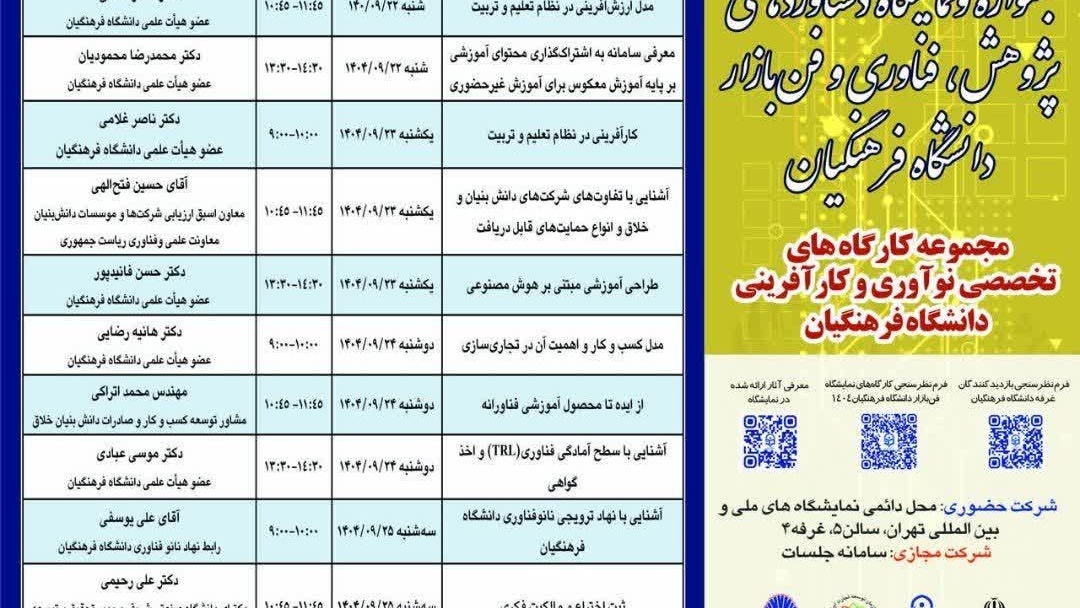 مجموعه ای از کارگاه های تخصصی در سیزدهمین جشنواره و نمایشگاه دستاوردهای پژوهش، فناوری و فن بازار
